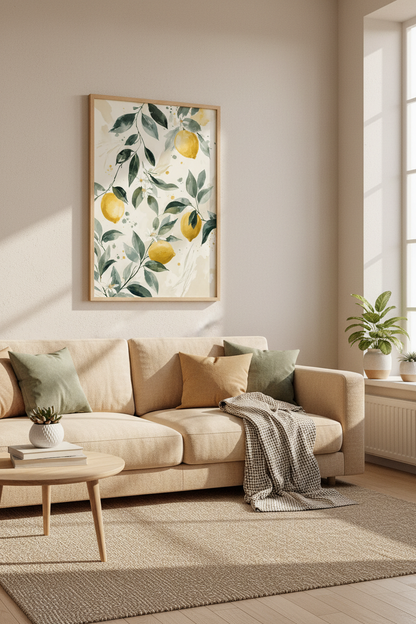 Watercolor Lemon Branch Wall Art | Kitchen Decor | Mediterranean Fruit Poster