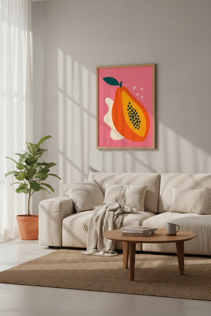 Papaya Fruit Wall Art | Modern Abstract Pink Poster | Kitchen &amp; Dining Room Decor