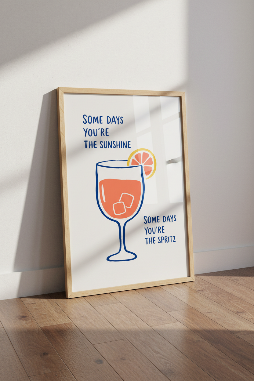 Aperol Spritz Wall Art Print | Kitchen Bar Cart Decor | Modern Cocktail Poster