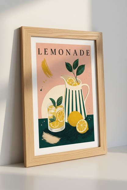 Lemonade Still Life Art | Pink &amp; Yellow Citrus Decor, Kitchen Poster