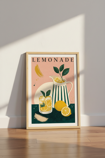 Lemonade Still Life Art | Pink &amp; Yellow Citrus Decor, Kitchen Poster