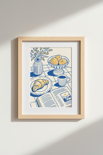 Line Art Wall Print | Blue Yellow Minimalist Still Life, Living Room Decor