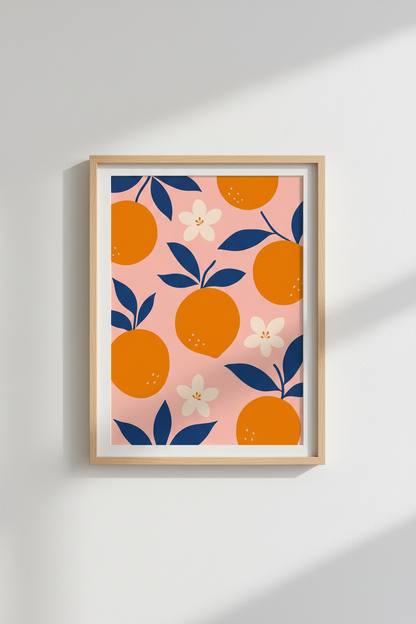 Citrus Wall Art Print | Pop Modern, Pink &amp; Orange Decor | Living Room Poster