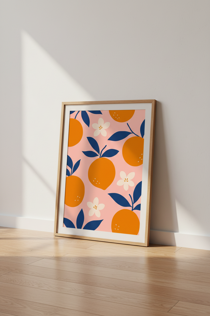 Citrus Wall Art Print | Pop Modern, Pink &amp; Orange Decor | Living Room Poster