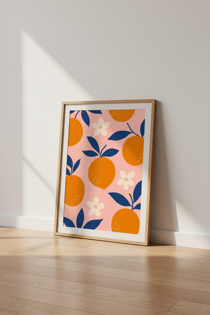 Citrus Wall Art Print | Pop Modern, Pink &amp; Orange Decor | Living Room Poster