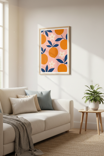 Citrus Wall Art Print | Pop Modern, Pink &amp; Orange Decor | Living Room Poster