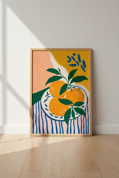 Oranges Still Life Art | Matisse Style Citrus Print, Kitchen Dining Room Decor