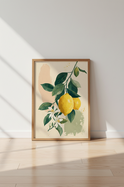 Lemon Branch Botanical Wall Art | Kitchen Decor | Mediterranean Abstract Poster