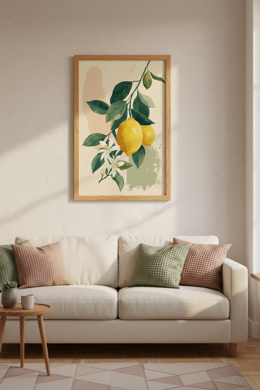 Lemon Branch Botanical Wall Art | Kitchen Decor | Mediterranean Abstract Poster