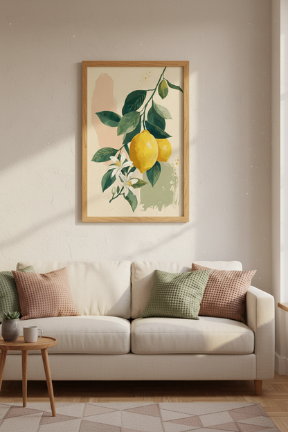 Lemon Branch Botanical Wall Art | Kitchen Decor | Mediterranean Abstract Poster