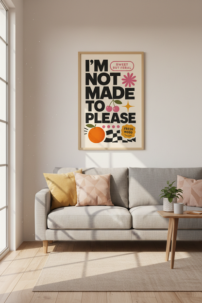 Funny Retro Typography Wall Art | Sweet But Feral Poster | Pink Orange Dorm Decor