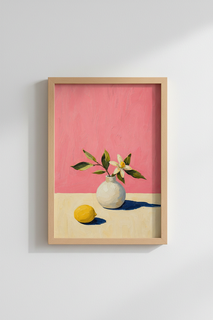 Impasto Floral Wall Art Print | Pink Botanical Kitchen Decor | Modern Oil Style Poster