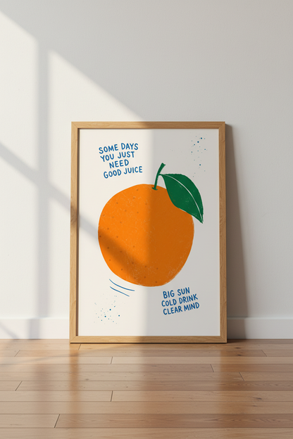 Retro Orange Juice Wall Art Print | Kitchen Decor | Minimalist Citrus Poster