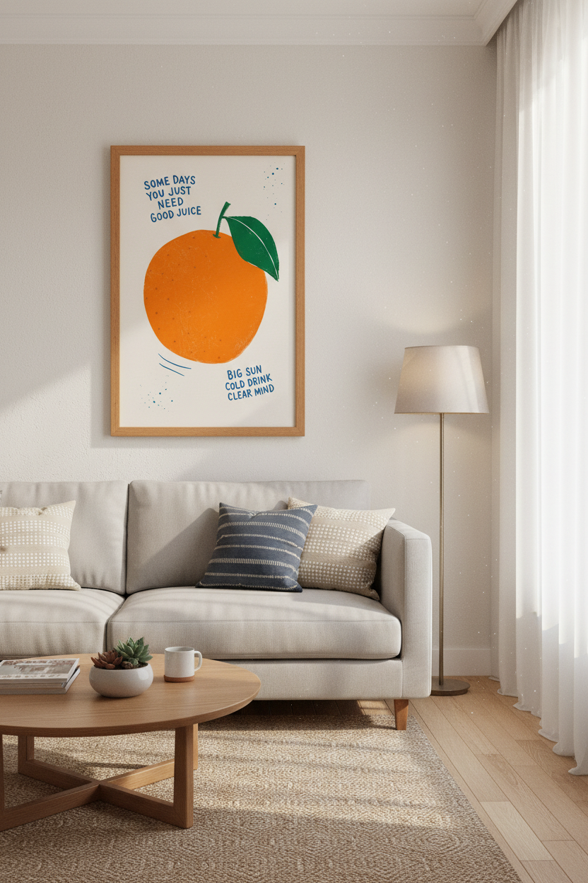 Retro Orange Juice Wall Art Print | Kitchen Decor | Minimalist Citrus Poster