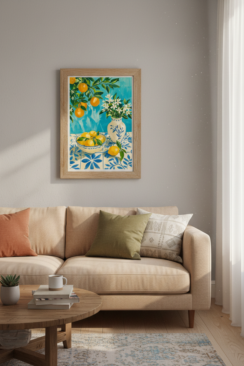 Citrus Still Life Art Print | Lemon Orange Kitchen Decor | Mediterranean Poster