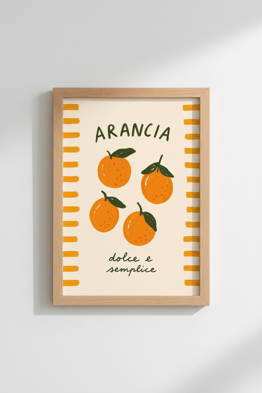 orange wall art | Whimsical, Sunny Living Room Decor