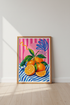 Mediterranean Oranges Wall Art | Pink Striped Fruit Print, Bold Kitchen Decor