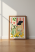 Mediterranean Woman & Lemons Art | Pink Striped Summer Print, Kitchen Decor