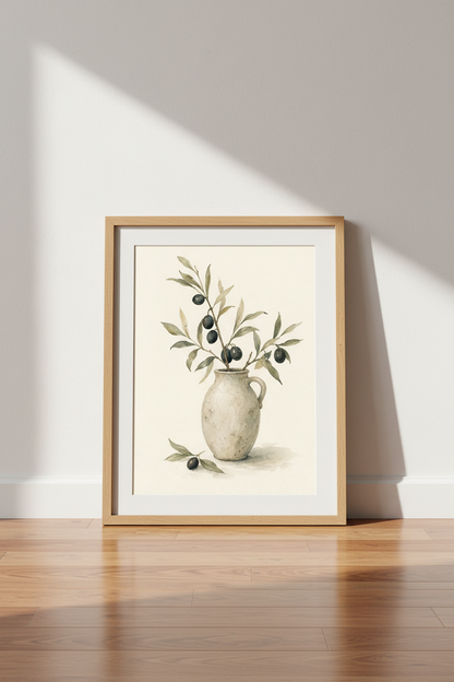 Olive Branch Watercolor Print | Rustic Mediterranean Decor | Farmhouse Poster