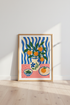 Orange Fruit Still Life Print | Blue Wavy Kitchen Decor | Matisse Aesthetic Poster