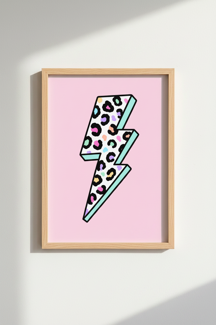 Preppy Lightning Bolt Print | Pastel Leopard Cheetah Wall Art | Dorm &amp; Teen Room Decor