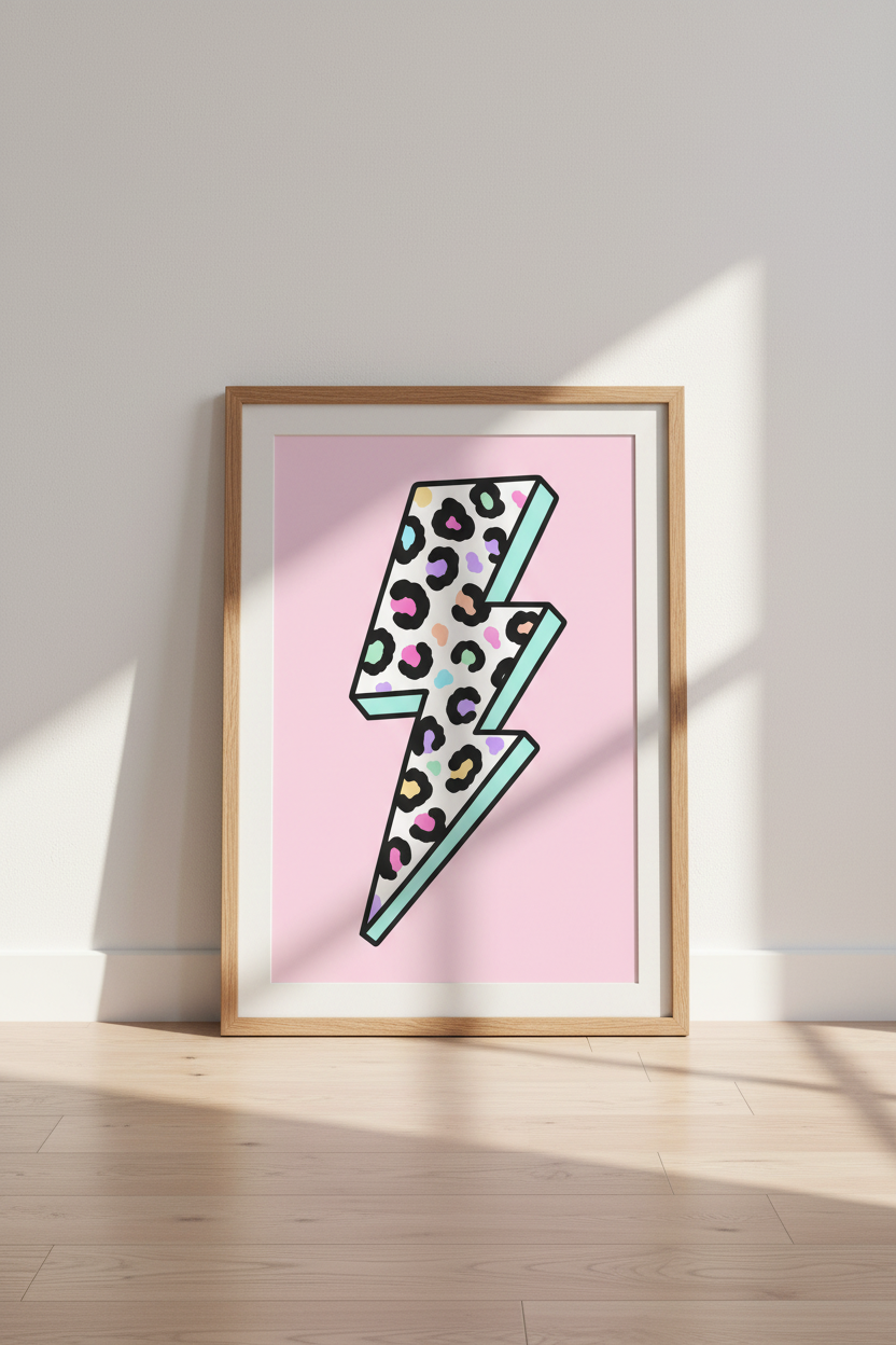 Preppy Lightning Bolt Print | Pastel Leopard Cheetah Wall Art | Dorm &amp; Teen Room Decor
