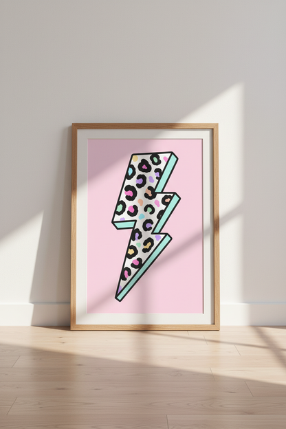 Preppy Lightning Bolt Print | Pastel Leopard Cheetah Wall Art | Dorm &amp; Teen Room Decor