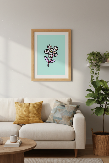 Preppy Flower Wall Art | Y2K Leopard Daisy Poster, Teal Pastel Dorm Room Decor