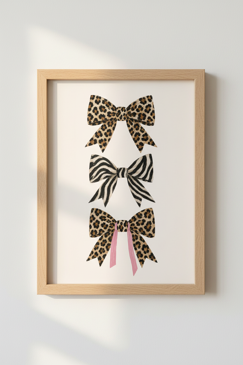 Cheetah Bow Wall Art Print | Animal Print Coquette Poster, Chic Bedroom Decor