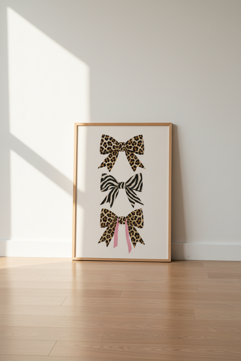 Cheetah Bow Wall Art Print | Animal Print Coquette Poster, Chic Bedroom Decor