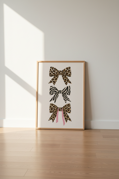 Cheetah Bow Wall Art Print | Animal Print Coquette Poster, Chic Bedroom Decor
