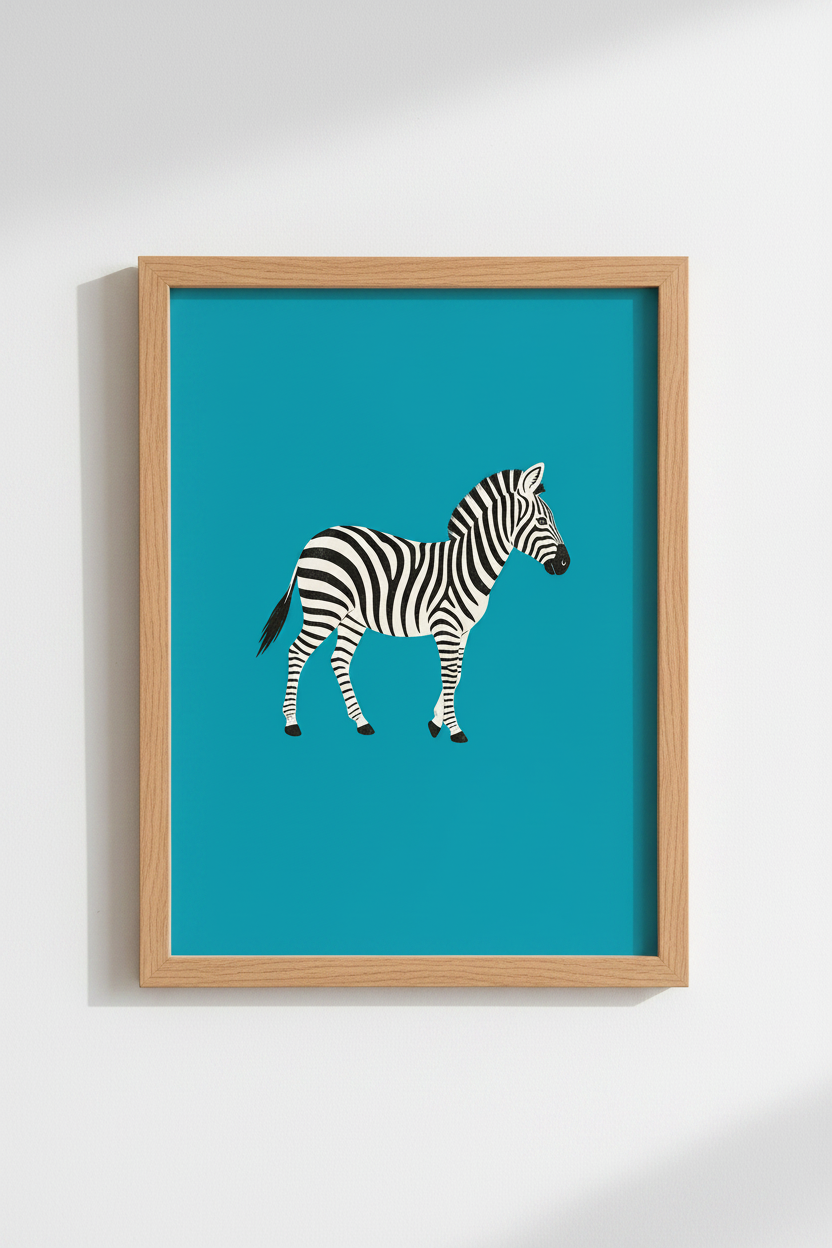Modern Zebra Art Print | Blue Wildlife Poster for Nursery &amp; Living Room Decor