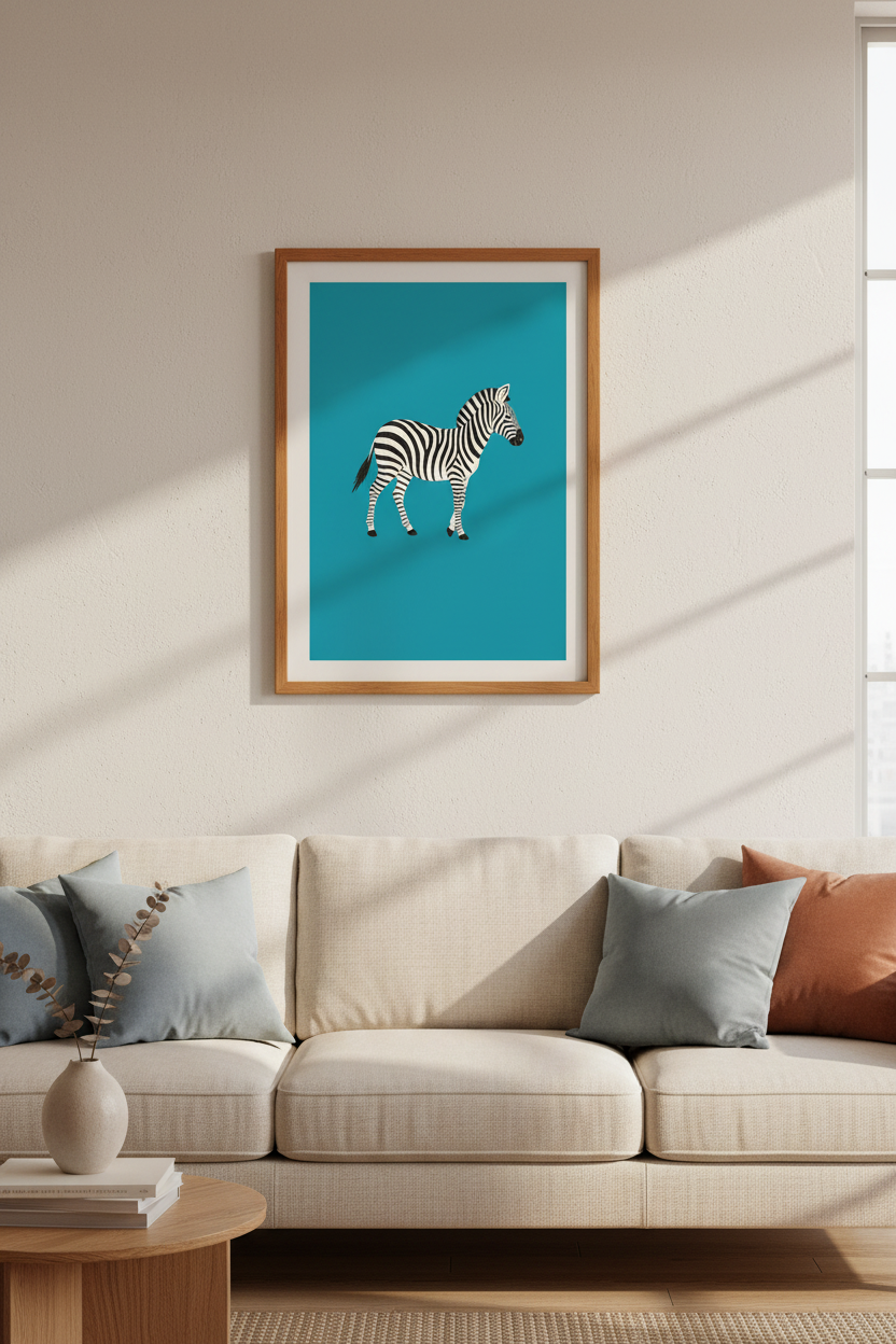Modern Zebra Art Print | Blue Wildlife Poster for Nursery &amp; Living Room Decor
