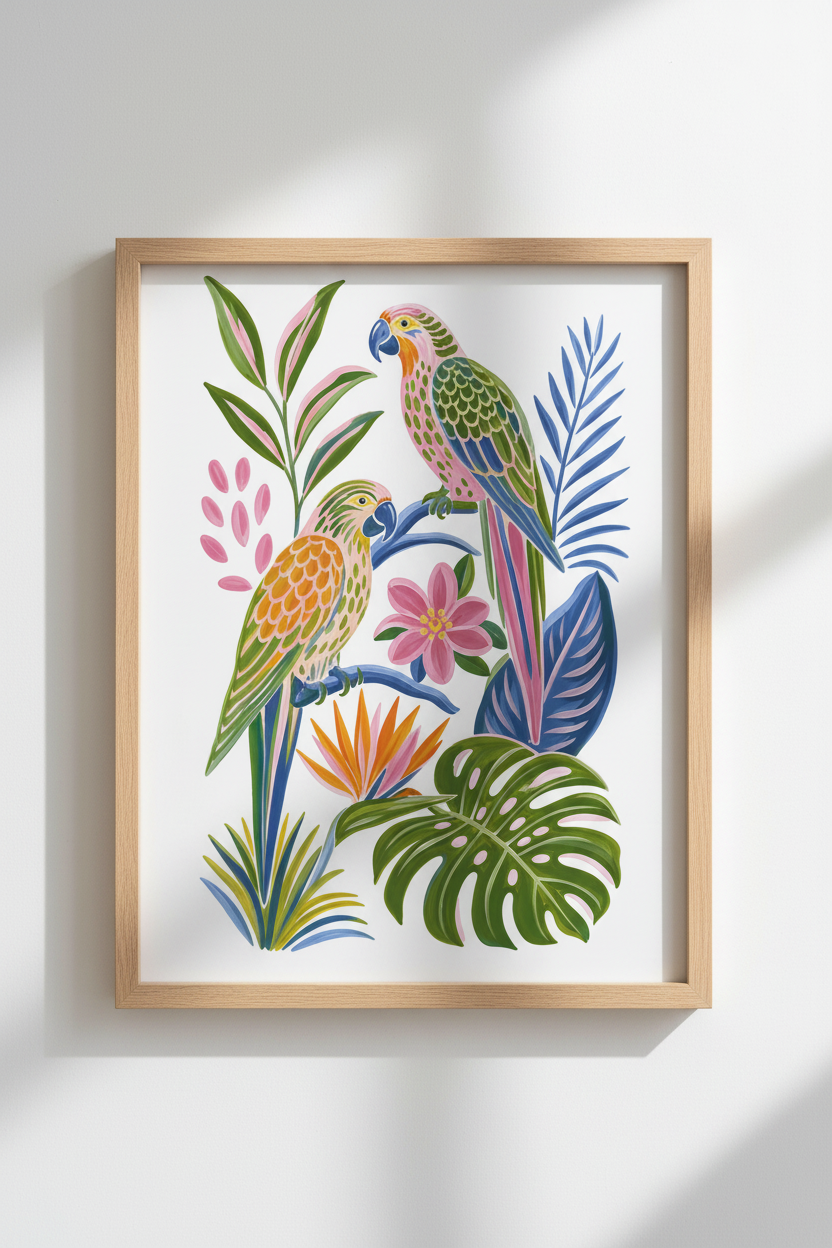 Tropical Parrot Wall Art Print | Colorful Jungle Bird Poster | Maximalist Decor
