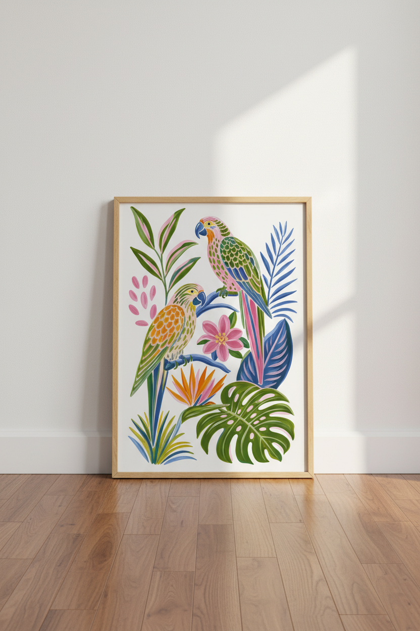 Tropical Parrot Wall Art Print | Colorful Jungle Bird Poster | Maximalist Decor
