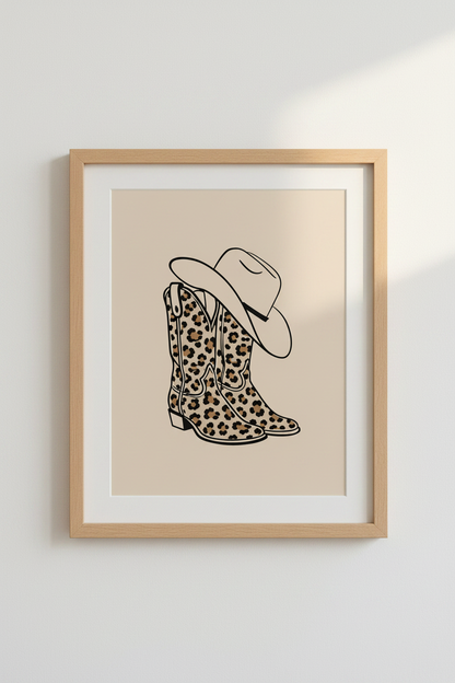Cheetah Cowboy Boot Art | Western Leopard Print Poster, Coastal Cowgirl Dorm Decor