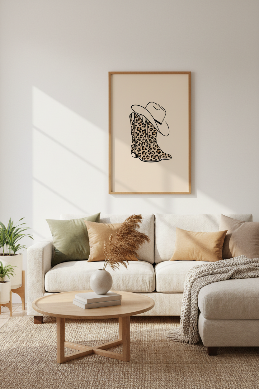 Cheetah Cowboy Boot Art | Western Leopard Print Poster, Coastal Cowgirl Dorm Decor
