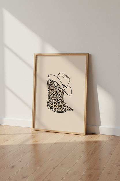 Cheetah Cowboy Boot Art | Western Leopard Print Poster, Coastal Cowgirl Dorm Decor