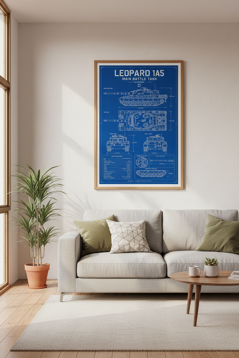 Leopard 1A5 Tank Blueprint | Military Technical Poster, Man Cave Wall Art
