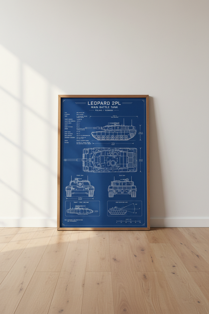 Leopard 2PL Tank Blueprint Wall Art | Office Decor | Military Technical Poster