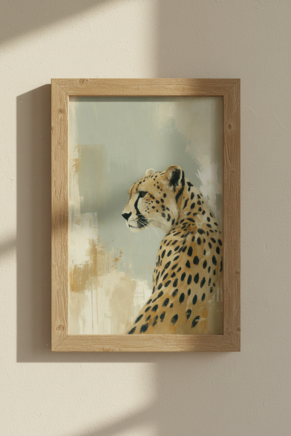 Cheetah Portrait Wall Art | Sage Green Abstract Animal Print, Modern Safari Poster