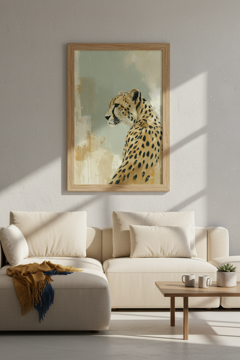 Cheetah Portrait Wall Art | Sage Green Abstract Animal Print, Modern Safari Poster