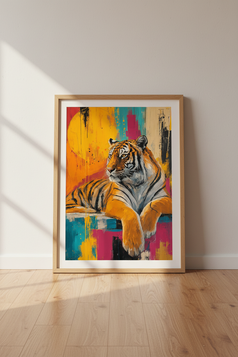 Abstract Tiger Wall Art | Colorful Wildlife Painting, Modern Living Room Decor Poster