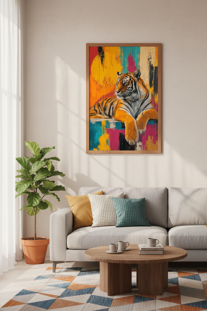 Abstract Tiger Wall Art | Colorful Wildlife Painting, Modern Living Room Decor Poster