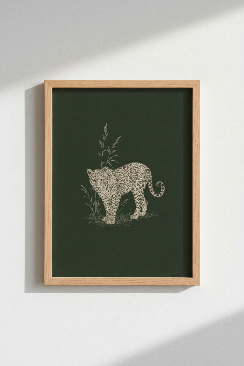 Leopard wall art print | Emerald safari decor | Living room poster