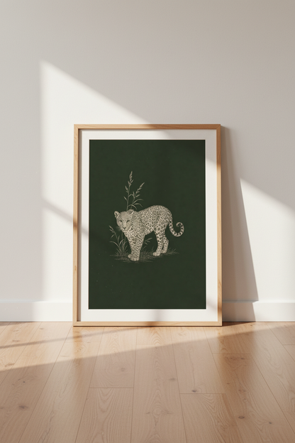 Leopard wall art print | Emerald safari decor | Living room poster