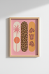 Pink Leopard Wall Art | Maximalist Skateboard Deck Poster, Pink Tropical Decor