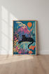Black Panther Jungle Wall Art | Teal & Pink Botanical Decor | Maximalist Poster