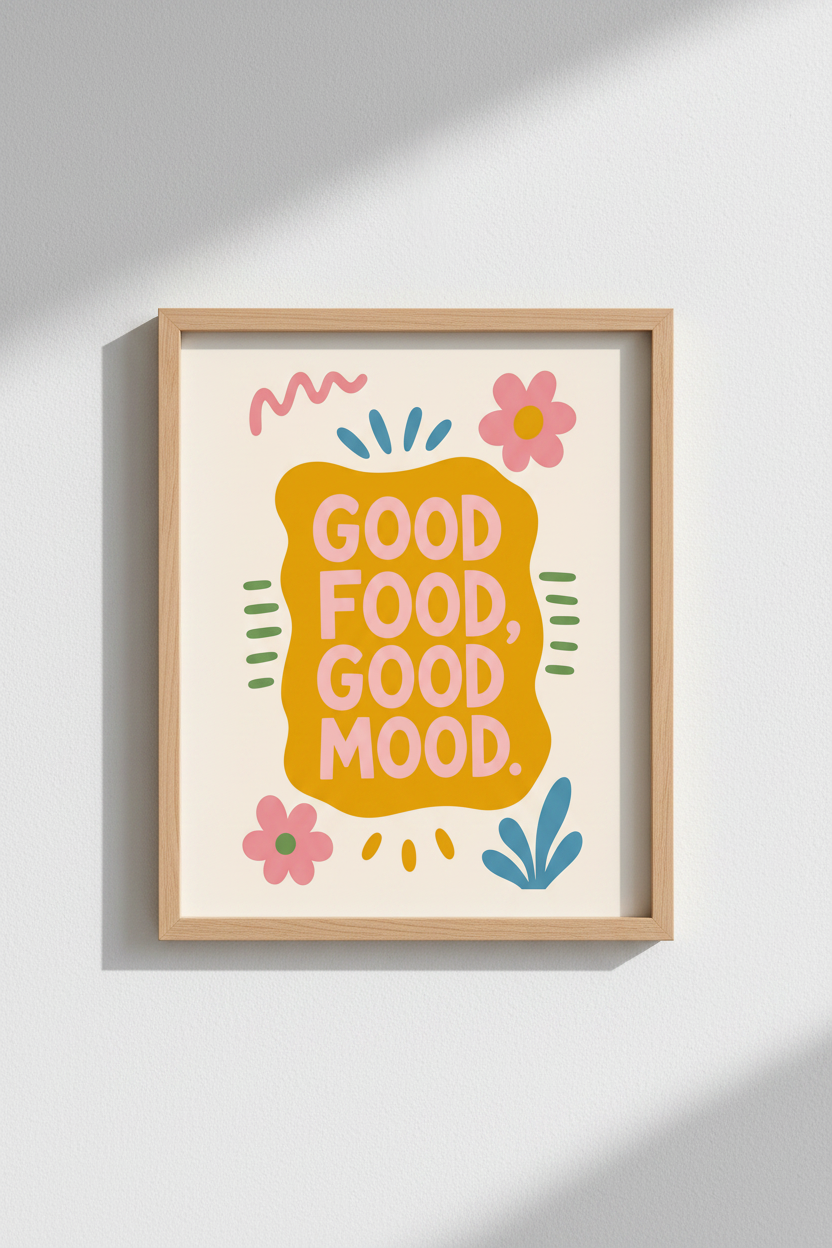Retro Kitchen Wall Art Print | Colorful Foodie Decor | Groovy Quote Poster