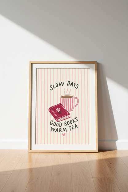 Cozy Book Wall Art | Whimsical Pastel Decor, Living Room Poster